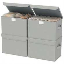 Caja de almacenamiento de tela con tapa cajas de armario con cubierta cesta organizadora apilable plegable con 2 asas para el hogar y dormitorio paquete de 4 10 2 x 7 9 x 6 7 - Gris - Ver 2