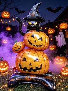 1pc Halloween Witch Hat Pumpkin Cat Balloon, Suitable For Halloween Party, Haunted House Props, Photo Backdrop, Halloween Party Decoration, Themed Birthday Costume And Holiday Event Props - One Size Fits All - View 1