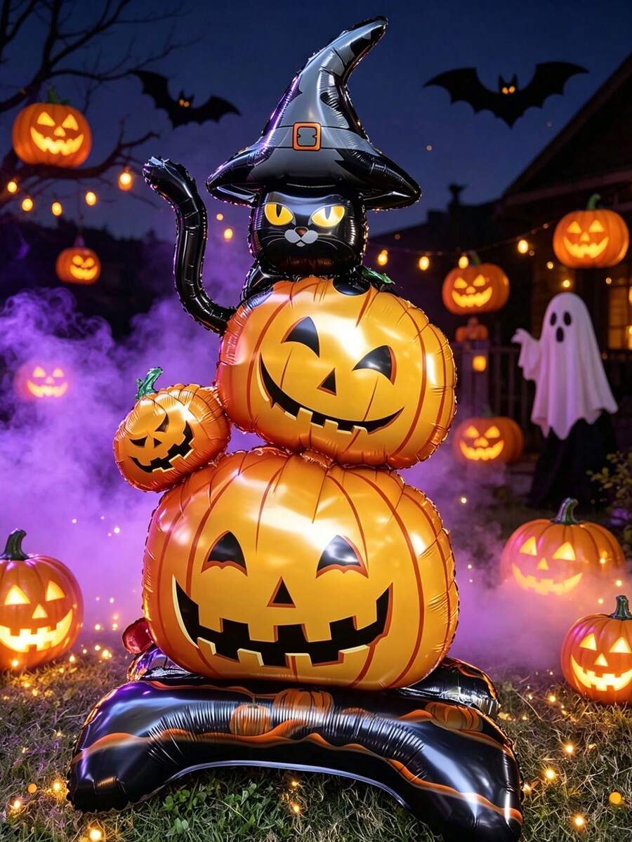 1pc Halloween Witch Hat Pumpkin Cat Balloon, Suitable For Halloween Party, Haunted House Props, Photo Backdrop, Halloween Party Decoration, Themed Birthday Costume And Holiday Event Props - One Size Fits All - View 1