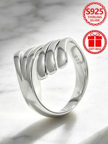 1pc Twisted Star 925 Sterling Silver Asymmetrical Design Open Ring, Daily Wear Valentine's Day Gift, Comes With Gift Box - Silver - View 2