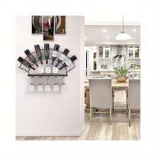 Wine Bottle Stemware Rack - Wall-Mounted Bordeaux Style - 7 Bottles + 5 Glasses - Elegant Kitchen Storage - Apricot - View 2