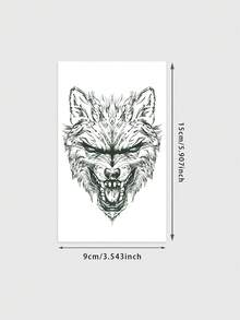 1pc Realistic Roaring Wolf Head Totem Pattern Tattoo Sticker, Temporary Tattoo Sticker, Realistic Tattoo Design, Suitable For Travel, Music Festivals, Games, Graduation Gifts, Lasts For 3-5 Days - Black - View 6