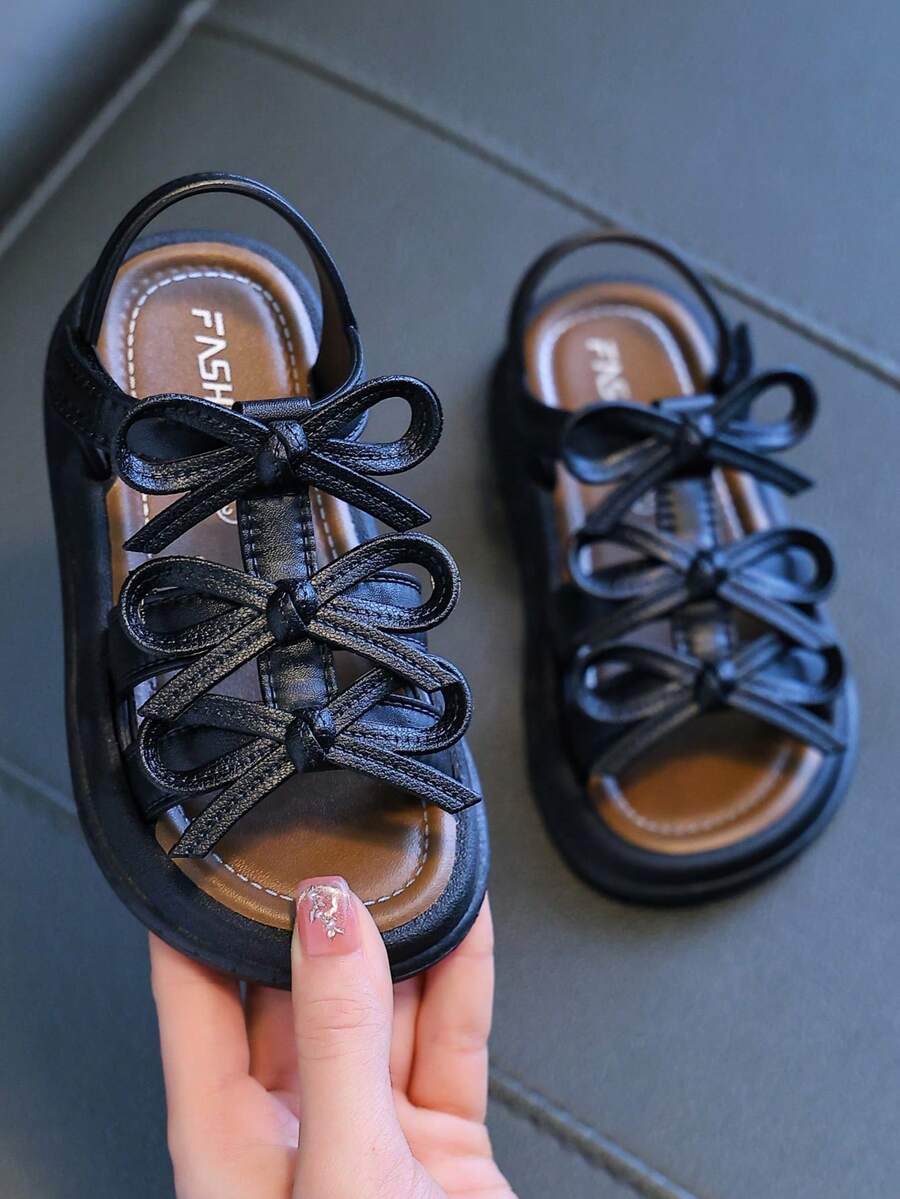 Girls' Spring/Summer New Fashion Sweet Bow Soft Sole Princess Style Beach Sandals - Black - View 1