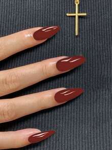 20pcs Semi-Cured Gel Nail Stickers, Long-Lasting Salon-Quality Nail Art, Easy To Apply And Remove, Requires UV Lamp - Redwood - View 5