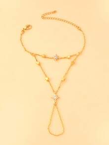 outingfit 1pc Multi-Layer Star Connected Finger Bracelet, Light Luxury Daily Design Hand Chain Ring Integrated Minimalist Jewelry, Bohemian Style Accessory - Gold - View 7