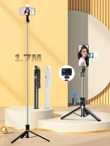 This 1.7m Long Selfie Stick Features A Retractable Design And Can Be Integrated With A Smartphone Tripod. Equipped With An LED Flash, 360-Degree Rotation, And A Wireless Remote Control, It's Perfect For Travel Use. - Multicolor - View 2