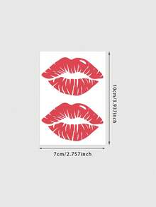1 pièce Tatouage temporaire motif double lèvres flamme rouge, avec design de tatouage réaliste, convient pour les voyages, les festivals de musique, les jeux, les cadeaux de remise des diplômes, et dure 3-5 jours. - Rouge - Voir 6