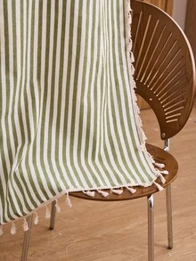 1/2pcs Striped Tassel Curtain American Country Style Kitchen Decor Partition Curtain Rod Pocket Design Suitable For Coffee Shop Sink Cabinet Bookshelf Small Window Balcony All Season Dust-Proof Curtain - Green - View 4