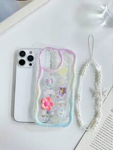 DIY cremige Handyhülle mit wellenförmigem Rand, glänzend lackiert, stoßfest, mit 3D-Accessoires, zusätzlichen Charms und Perlenarmband, kompatibel mit iPhone 17pro/17Air/17/17promax16/11/16pro/16plus/16promax/16e/15Promax/13/14/12/XS/XR/7G/8P, kompatibel mit Samsung Galaxy 11/12Pro/12/12X/13Pro/14Pro/15Pro - Verschiedenfarbig - Übersicht 5