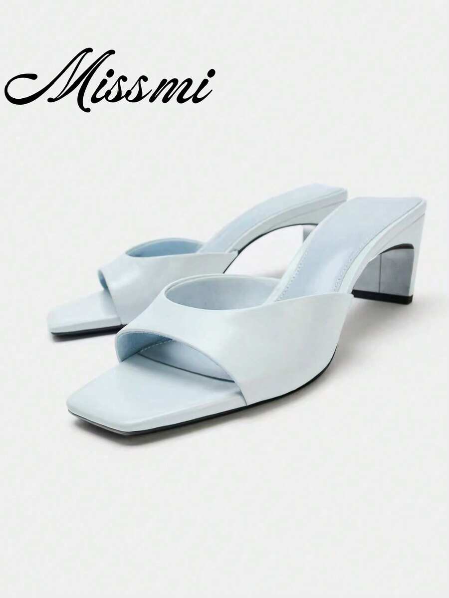 2026 Spring/Summer New Women's Suede Mule High Heel Sandals - Baby Blue - View 1