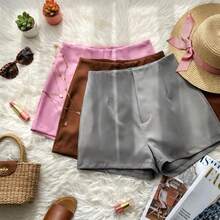 Set Of 3 Women's Tailored High-Waisted Dress Shorts, Elegant, Casual, Summer Fashion, Work, Office - 灰色/焦糖色/嬰兒粉 - 查看 1