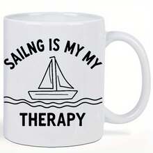 desde México]Taza de cerámica | Diseño Náutico de Velero Navegación es Mi Relájate". Taza de Café Blanca Aislante para Bebidas Calientes, Lavar a Mano únicamente, Regalo Perfecto para Marineros y Amantes del Mar, Decoración Costera para el Hogar, Diseño Minimalista, Acabado de Alta Calidad, Coleccionistas Marítimo - Imagen 1 pieza - Ver 2