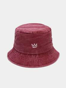 1pc Vintage Washed Bucket Hat, Minimalist Crown Embroidered Sun Hat, Unisex Casual Outdoor Bucket Hat - A - View 5