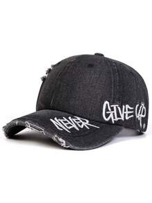 1 buah Topi Baseball Sobek Lusuh, Bordir Huruf NEVER GIVE UP, Topi Ayah Lembut, Gaya Hip Hop Streetwear, Topi Pelindung Matahari yang Dapat Diatur, Unisex - A - View 8