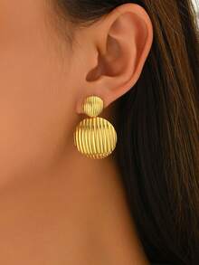 1 Pasang Anting Wanita Minimalis Liontin Geometris Stainless Steel - Emas 1437 - View 2