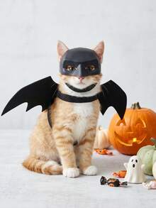 1 Set Halloween Cat Bat Wings Mask Set, Party Cosplay Costume, Photo Prop, Halloween Pet Decoration, Halloween Party Gift, Happy Halloween Decoration, Halloween Trick Or Treat Decoration, Halloween Home Decor, Halloween Fun Costume Prop, Suitable For Halloween Party And Holiday Cosplay, Cat Lover Halloween Gift - Black - View 6
