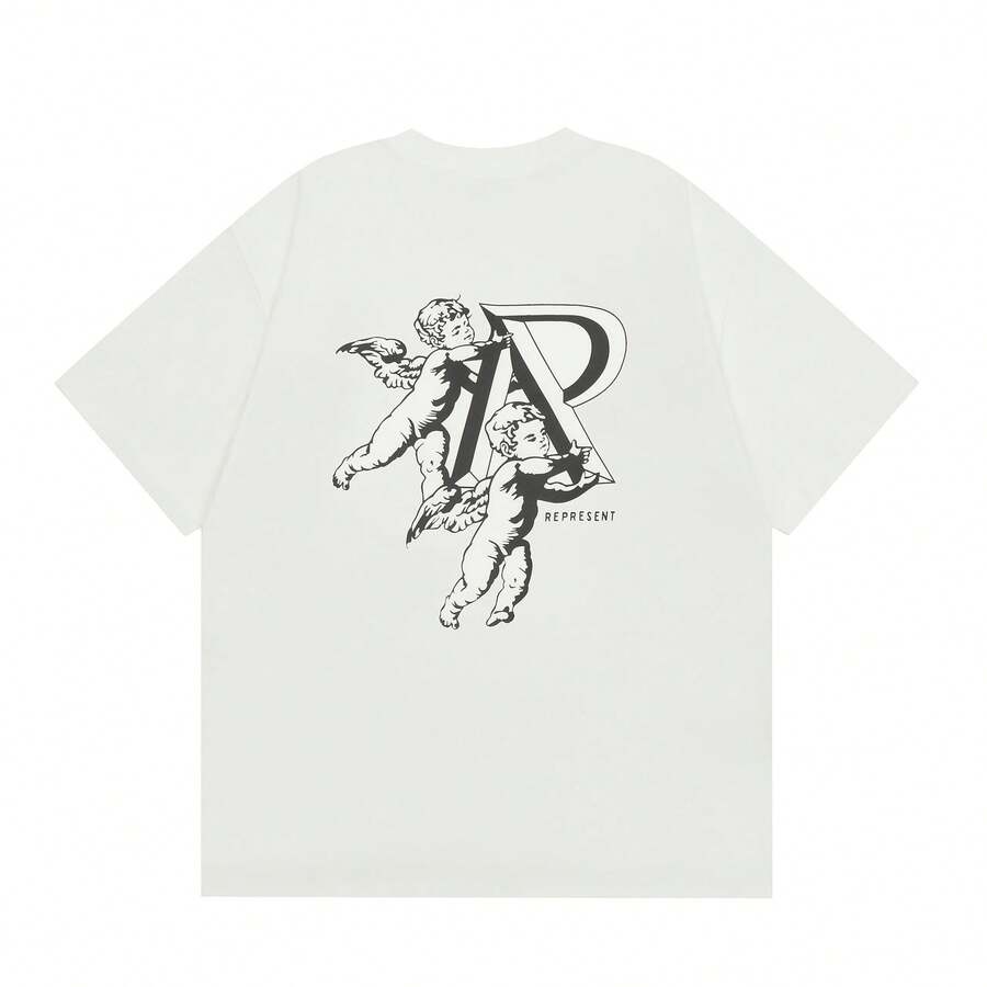 Short-Sleeved T-Shirt With Letter Print, American Urban Style, Loose, Casual, Versatile For Couples, Luxury T-Shirts, Brand T-Shirts, Fashion T-Shirts. - 白色 - 查看 1