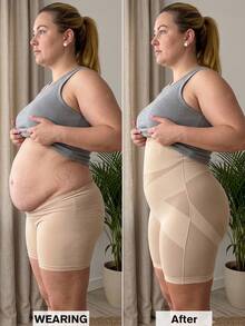 1pc Women High Waist Criss-Cross Girdle Seamless Tummy Control Butt Lifter Shapewear Shorts, Plus Size - Apricot - View 5