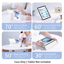 Blue And White Lily Pattern, Painted Effect Acrylic Crystal Tablet Protective Case, With Stand, Compatible With Samsung/Apple/Honor/ And Other Popular Models, Foldable And Anti-Bend, Silicone Reinforced Corners, Auto Wake/Sleep Function, Built-In Pen Slot, Multi-Angle Foldable Stand - - Style 14 - View 9