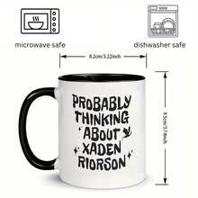 [Se envía en 24 horas desde México]Taza de café de cerámica "Probablemente pensando en Xaden Riorson" |   Diseño moderno en blanco y negro con siluetas de murciélagos y estrellas - Regalo perfecto para fans, Mercancía para fans de Xaden Riorson - Imagen 1 pieza - Ver 2