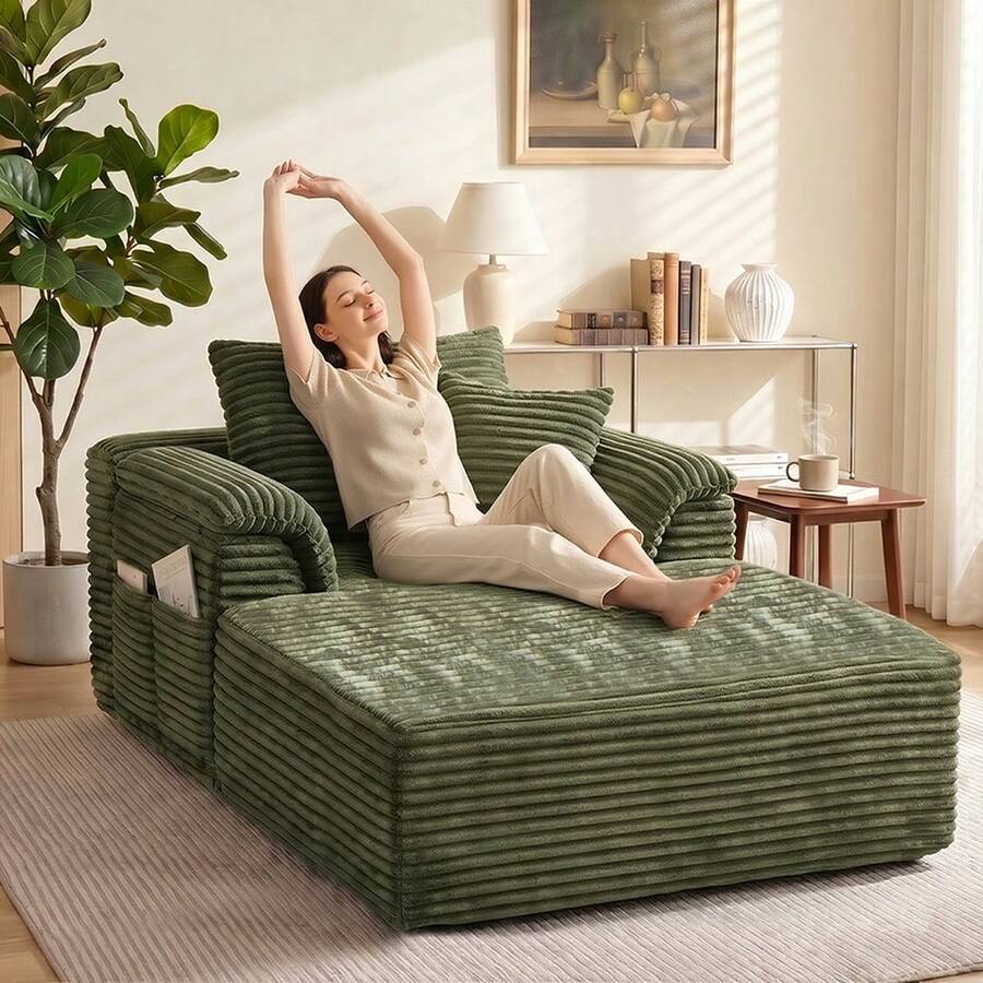 48.8'' Oversized Cloud Sectional Sofa Bed – Double Lounge Chaise With Boneless Fluffy Design, Plush Cushions & No Assembly Required, Modern Sleeper Loveseat For Small Spaces, Living Room, Apartment, Movie Night - màu xanh lá - Xem 1