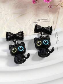 1对趣味卡通黑猫耳钉，带尾巴，可爱小众设计，适合学校、派对、嘻哈等场合（不含卡片） - 彩色 - 查看 5