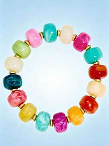 1pc Women's Colorful Acrylic Bead Elastic Thick Bracelet Bohemian Style Summer Beach Vacation Jewelry - Multicolor - View 1