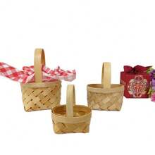 2/5/10pcs Mini Woven Style Faux Wood Baskets With Sturdy Lattice Lid And Handle, Small Round Gift Boxes, Woven Handheld Baskets, DIY Gift Decoration Baskets, Candy Boxes For Weddings, Picnics, Country Parties, Easter And Dollhouses - One Size - View 11