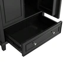 Mueble de baño independiente de 76 x 46 x 87 cm con lavabo integrado, patas de madera maciza, totalmente lacado, resistente a la humedad y al agua, amplio espacio de almacenamiento, lavabo cerámico integrado, color gris. - Negro - Ver 7