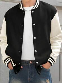 Men's Autumn/Winter Casual Fashion Sports Outdoor Baseball Jacket, Minimalist Commuter Daily Jacket - Black - View 1