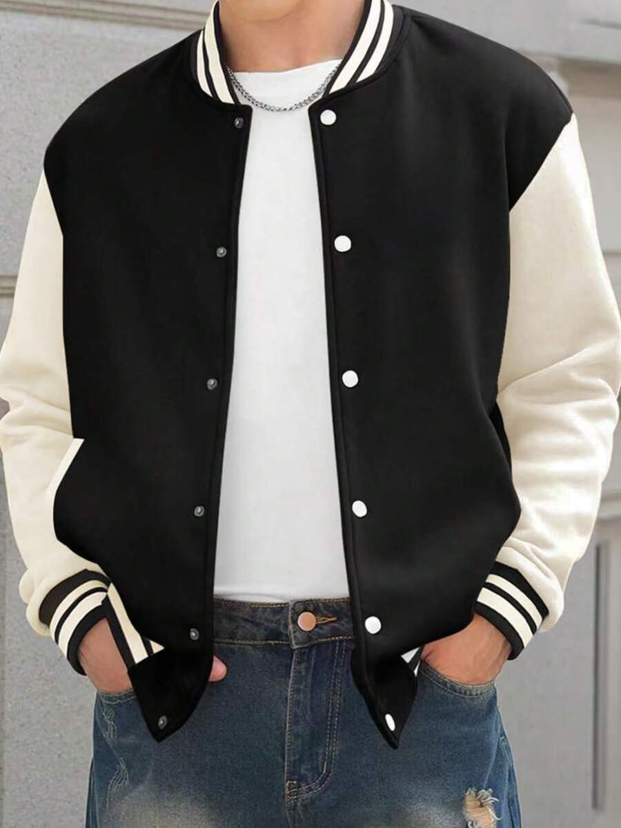 Men's Autumn/Winter Casual Fashion Sports Outdoor Baseball Jacket, Minimalist Commuter Daily Jacket - Black - View 1