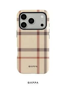 GIIPPA 1件卡其色不對稱格紋設計手機殼，適用於 Phone 17 Pro Max，兼容 Phone 16 Pro Max、15 Pro Max、14 Pro Max、11/12/13/14/15/16 Pro Max Plus，韓系高端時尚趣味優雅設計，男女通用，送給女友的完美禮物，適合聖誕節、情人節、復活節、婚禮季和生日 - 彩色 - 查看 1