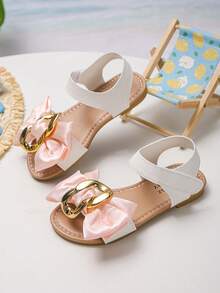 Nuevas sandalias infantiles con lazo de cadena, diseño de cierre de gancho y bucle, adecuadas para fiestas de cumpleaños, crean un ambiente elegante y sofisticado - Blanco - Ver 5