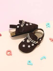Zapatos tipo mule para niñas en color marrón café con cadena de strass y lazo de strass con hebilla decorativa 3D, adecuados para todas las estaciones, zapatos de punta cerrada con espalda abierta y sin cordones - Café integral - Ver 5