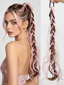 20 Inch Pink/Sky Blue/Black Synthetic Fiber Heat-Resistant Fluffy Ponytail Hair Extensions For Women | Suitable For Halloween, Christmas, Holiday Parties, World Cup - Multicolor - View 8