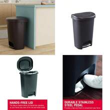 Rubbermaid Classic - Papelera de alta calidad de 13 galones con tapa y pedal de acero inoxidable cubeta de basura para cocina hogar oficina cochera - Negro 10 piezas - Ver 1