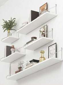 1PC Black Multi-Functional Wall-Mounted Storage Shelf, Space-Saving Bookshelf For Study, Living Room, Bedroom, Kitchen, Bathroom, Toilet, Home Decor, Office Wall Shelf, Book Rack, Storage Rack - White - View 3