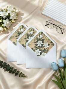 10pcs/30pcs - Minimalist Fashion White Gardenia Envelopes, Botanical Pattern Envelopes, Fresh Floral Envelopes, Greeting Card Postcard Envelopes, Suitable For Weddings, Invitations, Birthday Parties, Anniversaries, Holidays, Invitations And More - Gardenia Envelope - View 6
