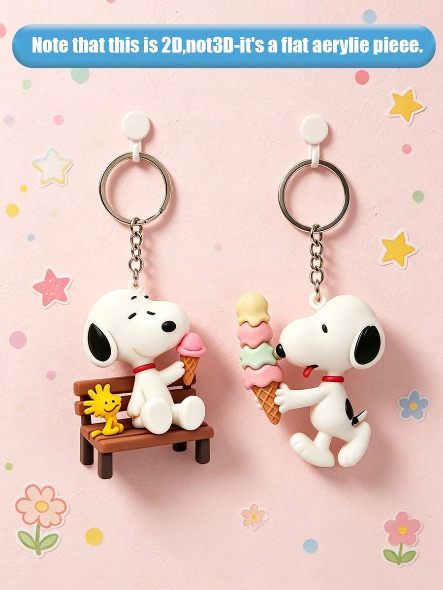 2pcs Summer Dessert Snoopy Keychain Set, Bench & Multi-Layer Ice Cream Snoopy Keychains, Multi-Functional Car Key Handbag Decoration, Casual Fashion Accessory & Holiday Surprise Gift - Multicolor - View 1