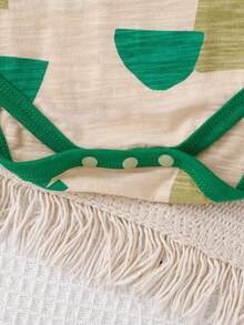 Baju Bayi Lengan Pendek Motif Geometris, Serat Bambu Bernapas, Bodysuit Segitiga untuk Bayi Baru Lahir Musim Panas - Aprikot - View 7