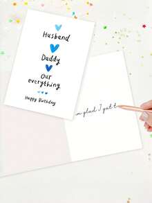 1pc "Husband Daddy Our Everything" Birthday & Father's Day Card With Envelope, Cute Blue Heart Design, Sweet Gift For Husband & Dad From Wife And Family, Blank Inside - A - View 3