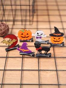 1/5/10pcs Halloween Party Costume 3D Hair Clips Bat Pumpkin Skull Headwear Holiday Gifts - A - View 1