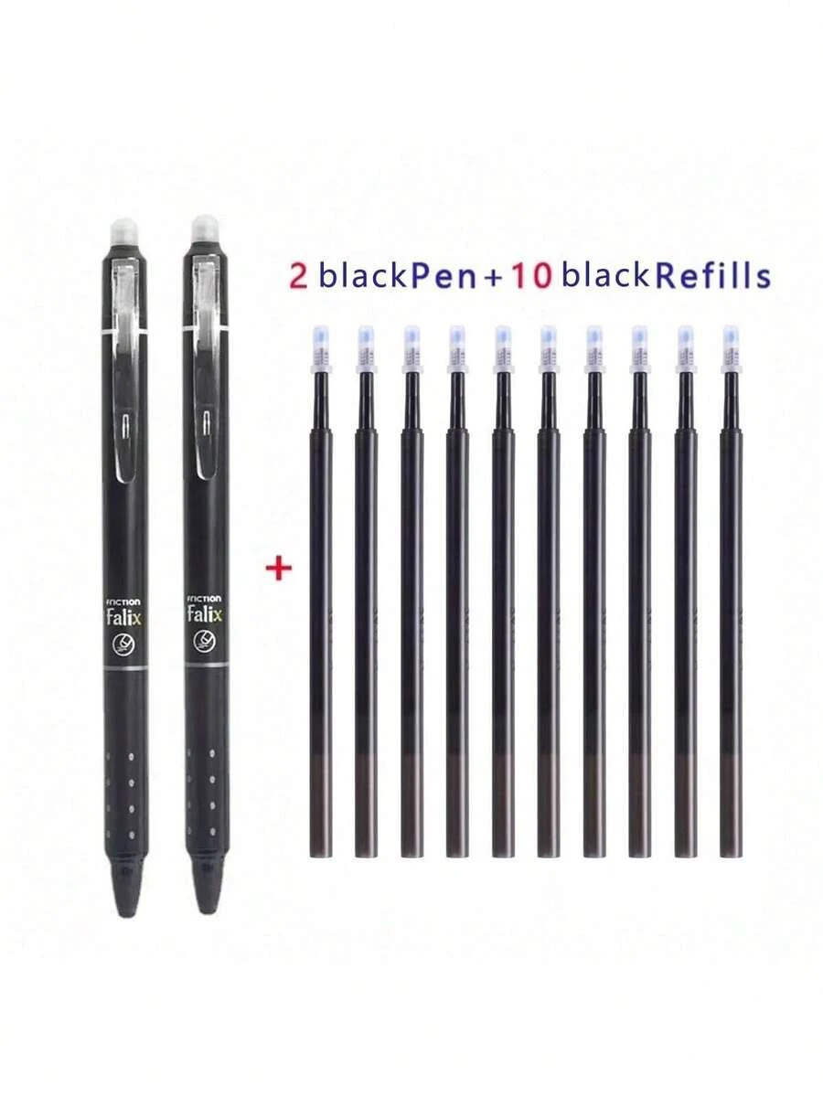 12pcs+10pcs Erasable Gel Pen Refill Set, With 0.5mm Black And Blue Gel Ink Built-In Eraser Office Supplies Exam Stationery Set Back To School