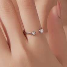 BAMOER Anillo Abierto de Plata de Ley 925 Genuina con Doble Moissanita Redonda, Engaste de Bisel, Banda Ajustable Envolvente, Regalo Ideal de Cumpleaños & Aniversario para Mujeres - MSR096-E - Ver 6
