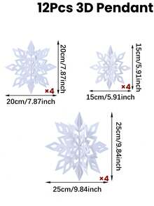 12pcs White Colorful Hanging Snowflake Decorations, 3D Christmas Paper Snowflake Garland, Christmas Party Backdrop Decor, Snowflake Hanging Ornaments, Christmas Decorations, Ceiling Decor, Winter Party Decorations, Frozen Theme Birthday Party Backdrop Decor, Wedding Decorations, Christmas Party Photo Props, Christmas Party Supplies, Christmas Gifts, New Year Decorations - White - View 6