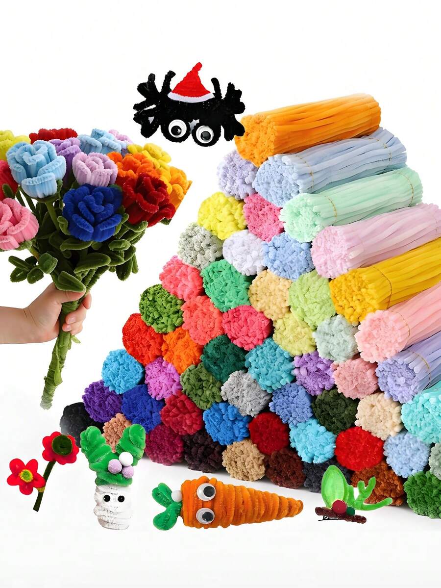 400/200/100/1pc-DIY 絨毛清潔棒，多彩絨毛天鵝絨條，絨毛天鵝絨條，多彩絨毛清潔棒手工藝品
