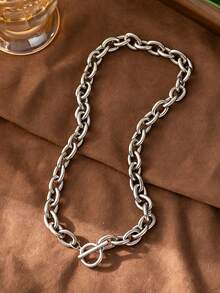 1/3pcs Women's Chunky Oval Chain Necklace With T-Bar Clasp, Minimalist Paperclip Style Collarbone Chain With OT Clasp - OT Buckle Oval Chain - View 11