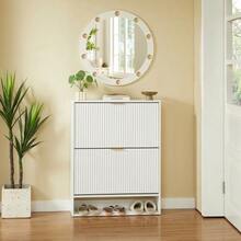 Zapatero de 80 x 24 cm con frontal ranurado, altura regulable con dispositivo antivuelco y mesa auxiliar decorativa para la entrada, en color blanco. - Blanco - Ver 6