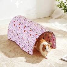 1pc Cartoon Print Summer Flexible Dome-Shaped Small Pet Hideout Tunnel, Small Pet Sleeping Mat Windproof Sunshade Play Tube, Suitable For Guinea Pigs And Mice, All-Season Use Fence Climbing And Hiding Habitat Accessory - one-size - View 5