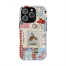 Una funda elegante para teléfono no incluye un cordón ni un soporte. Funda Patriótica Vintage, Diseño Único, para 17, 16, 15, 14, 13, 12, 11, X, XS, XR, Plus, Pro,, Estilo Femenino, Amantes del Estilo Western, Agarre Suave, Decoración Patriótica. - Blanco - Ver 1